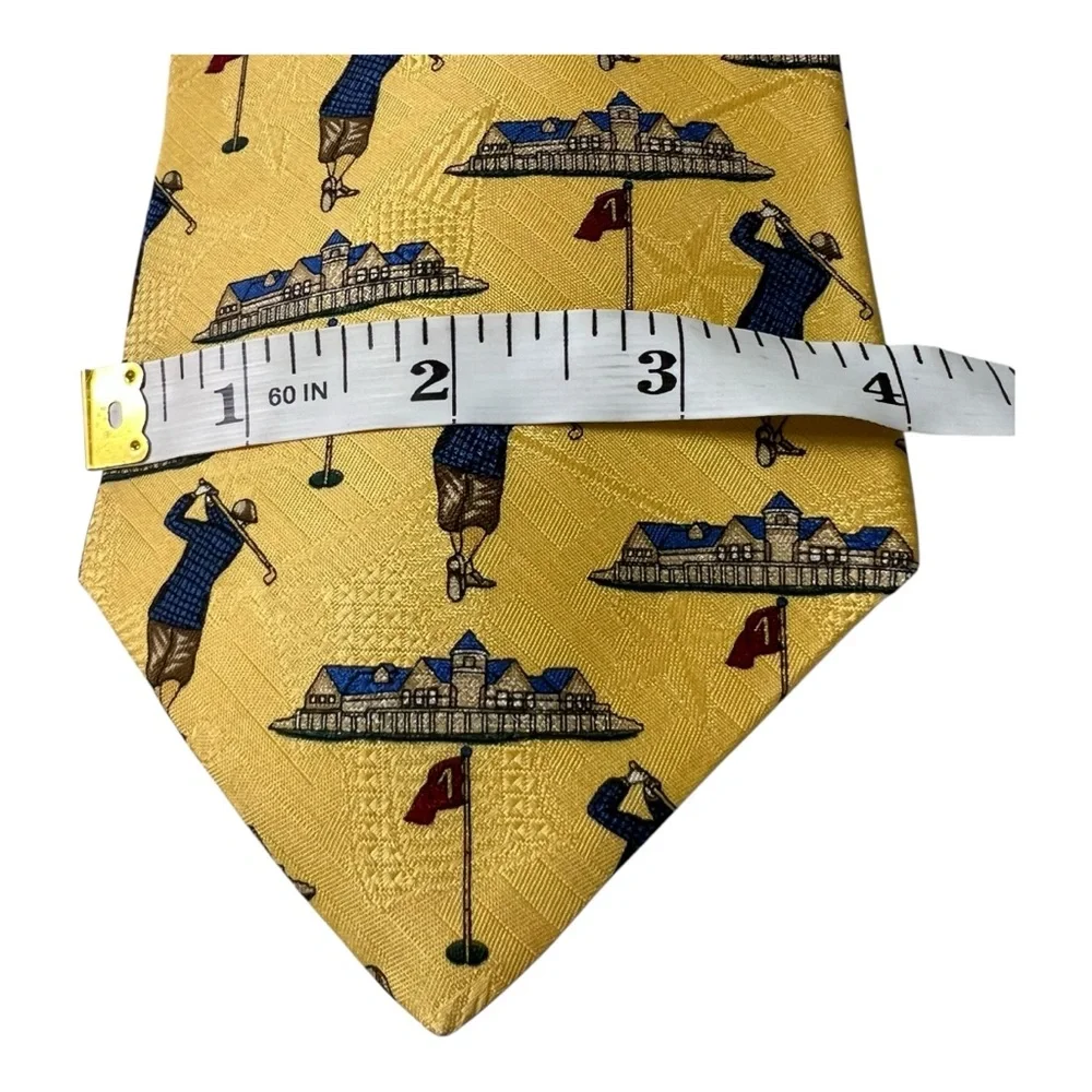 Tommy Hilfiger Yellow Silk Golf Necktie Tie 60” Long 4” Wide